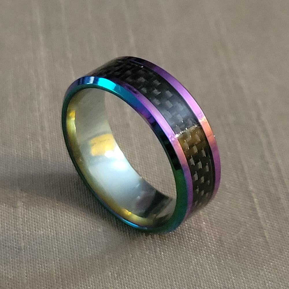 Size 11 black checker board and rainbow ring band, 8mm wide